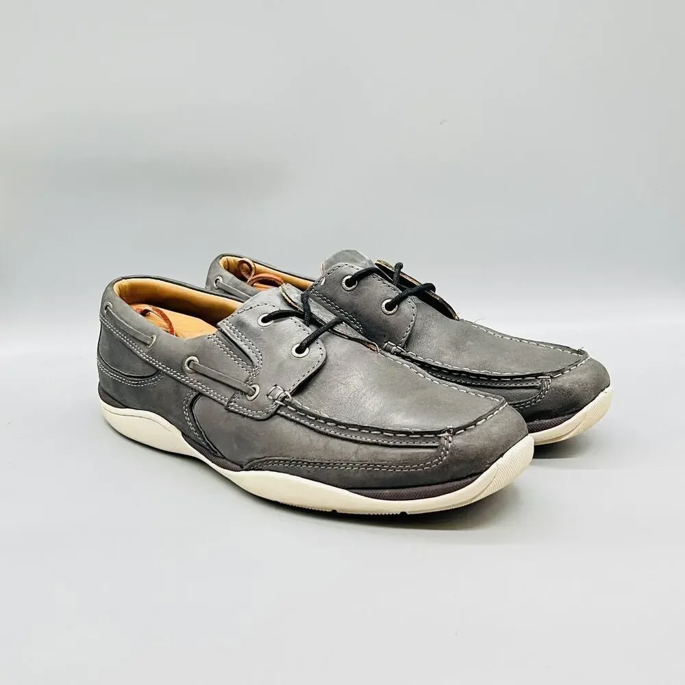 Johnston & Murphy Shoes Mens 12 Gray Leather XC4 Boat Moc Toe Casual Comfort
